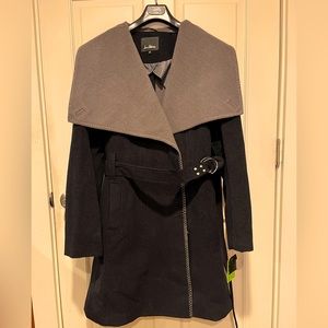 NWT Sam Edelman Women’s XL Shawl Collar Belted Coat Jacket Navy/Gray